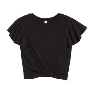 Black Twist Front Ruffle Sleeve Shirt